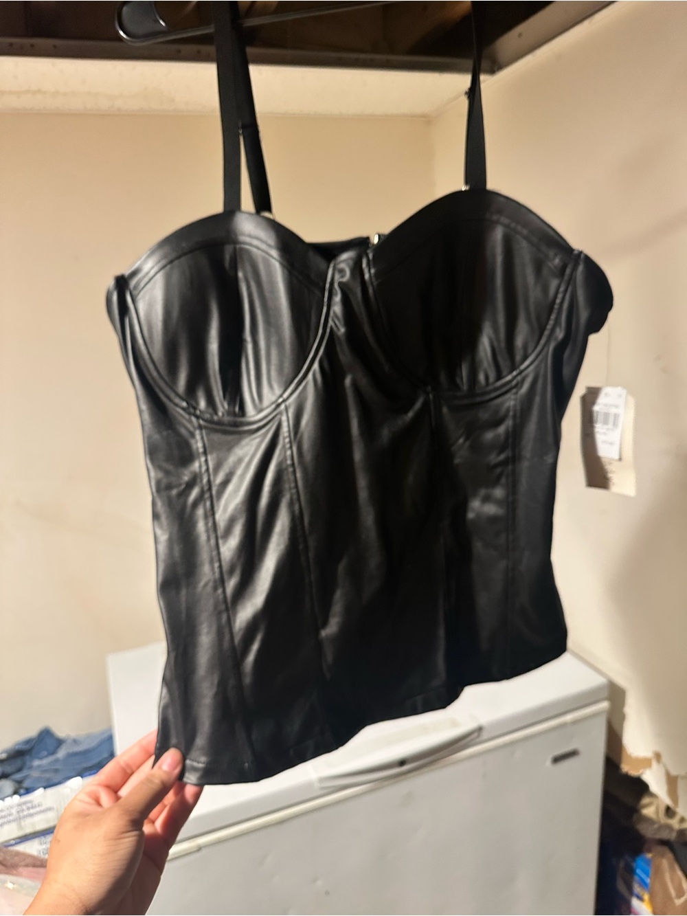 Black Faux Leather Bustier Top